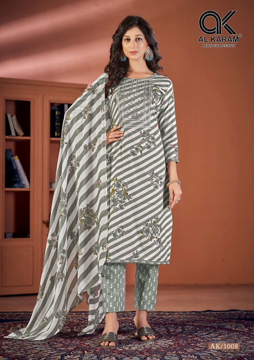 Al Karam Heritage Self Embroidery Karachi Cotton Dress Material